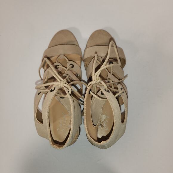 CROWN VINTAGE Domonte Sandal Women 9 Cream Suede Gladiator Chunky Heel Tie Ankle - Picture 8 of 12